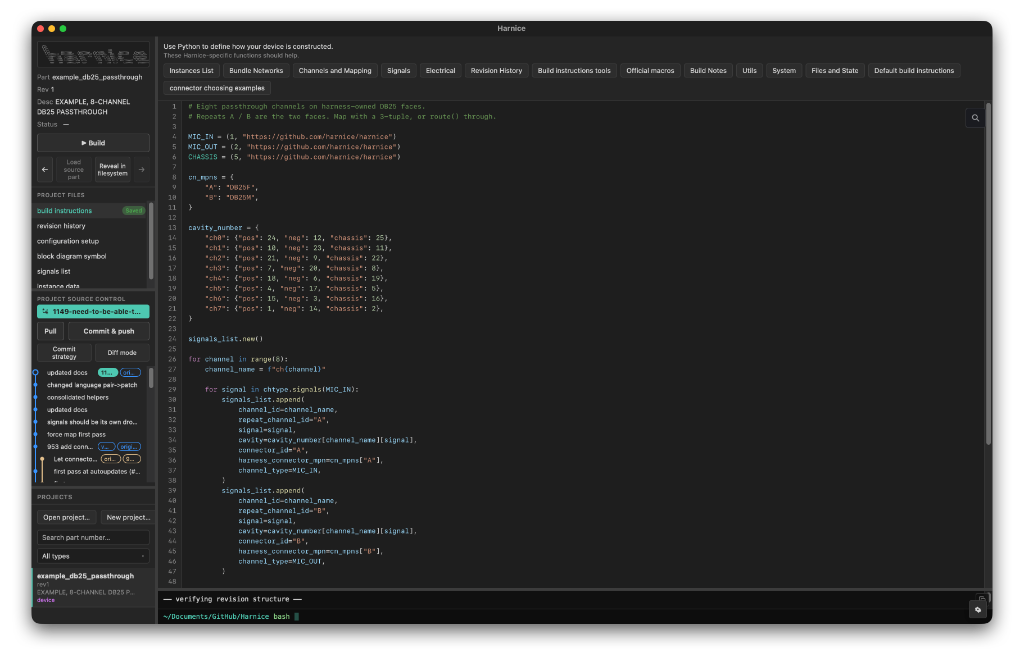 Build instructions that write a device signals list